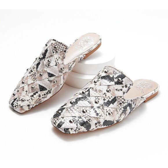 Vince Camuto Lenja Leather Studded Mules Taupe Women's 8.5W New - Picture 1 of 9